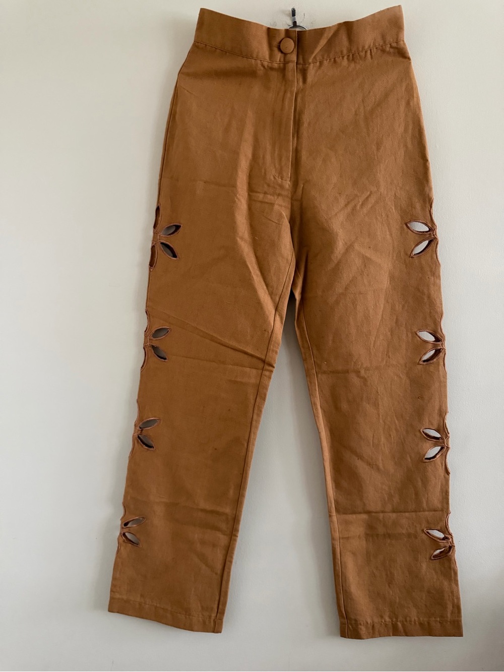 New! TACH Brown Cropped Ankle Pants with Side Cutout Detail
